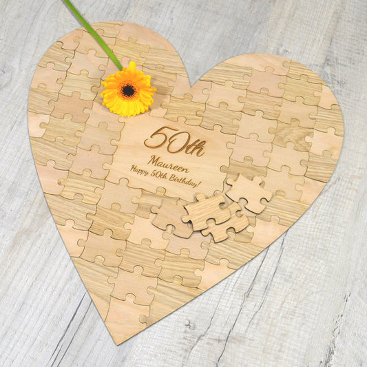 Birthday Guestbook - Personalised Heart Shaped Jigsaw Puzzle