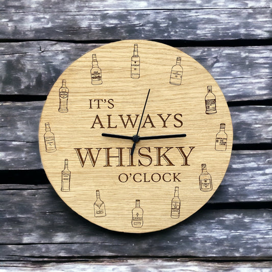 It's Always Whisky O'Clock - Oak Wooden Wall Clock