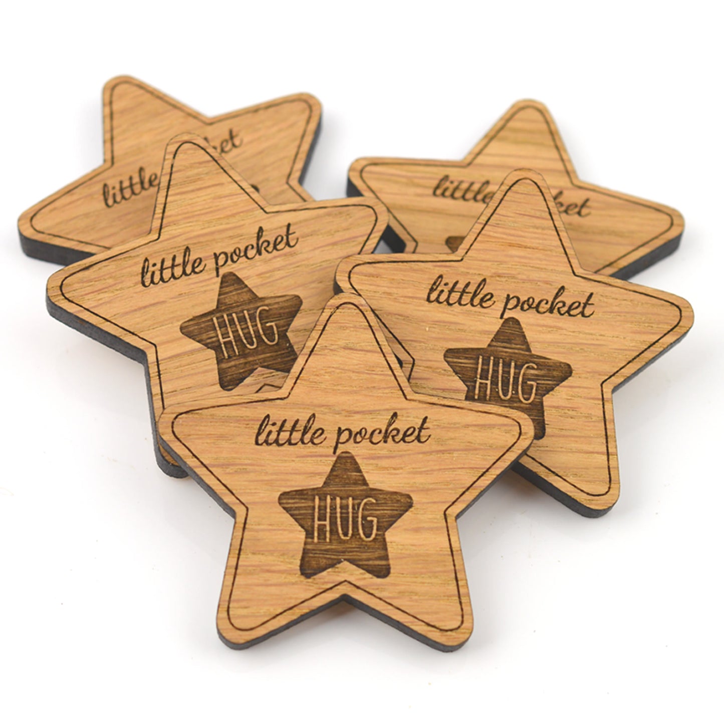 Little Wooden Pocket Star Shaped Hug Tokens - Bulk Wholesale