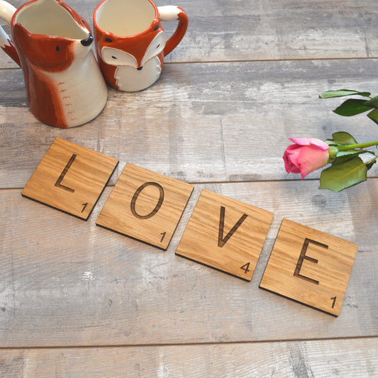 LOVE - Wooden Scrabble Tile Coasters