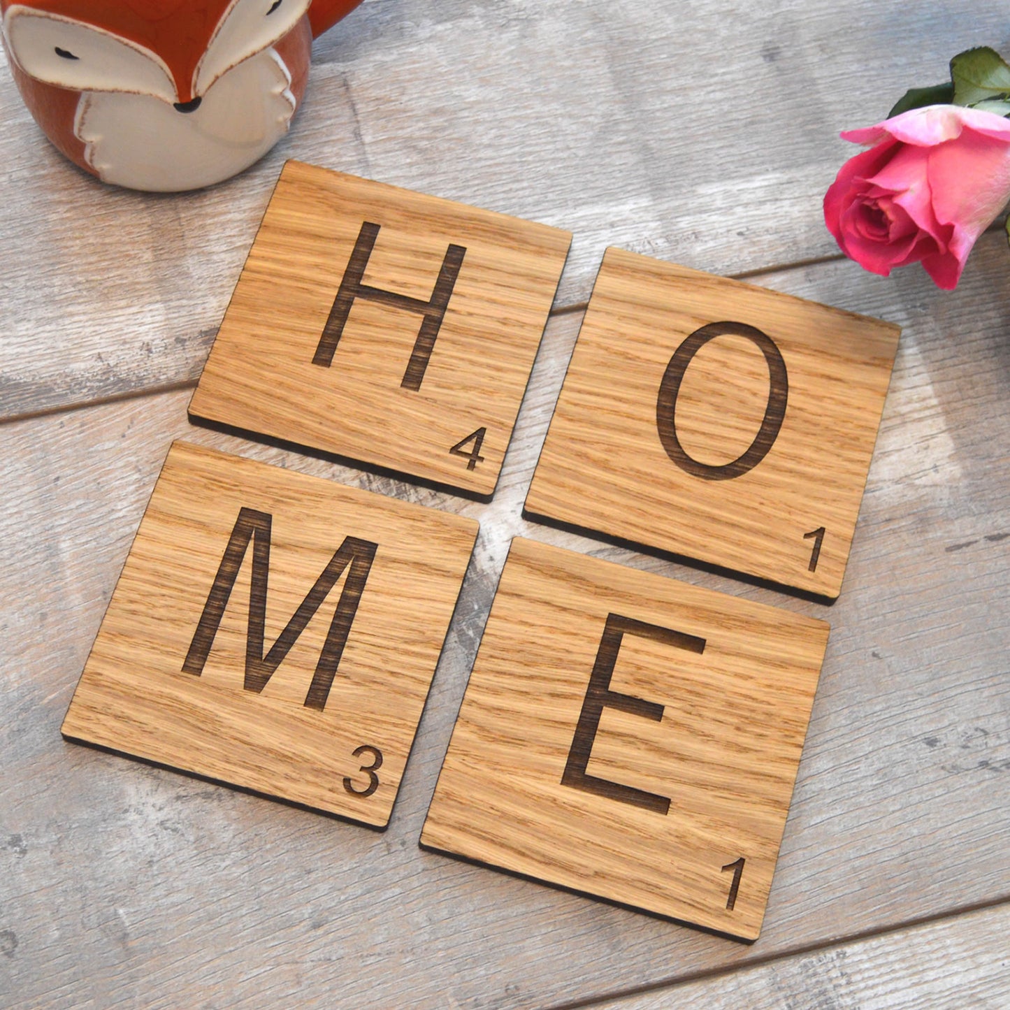 HOME - Wooden Scrabble Tile Coasters