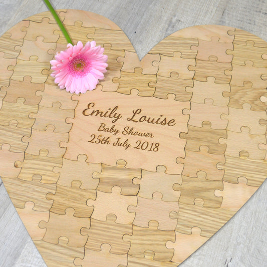 Baby Shower Guestbook - Personalised Heart Shaped Jigsaw Puzzle
