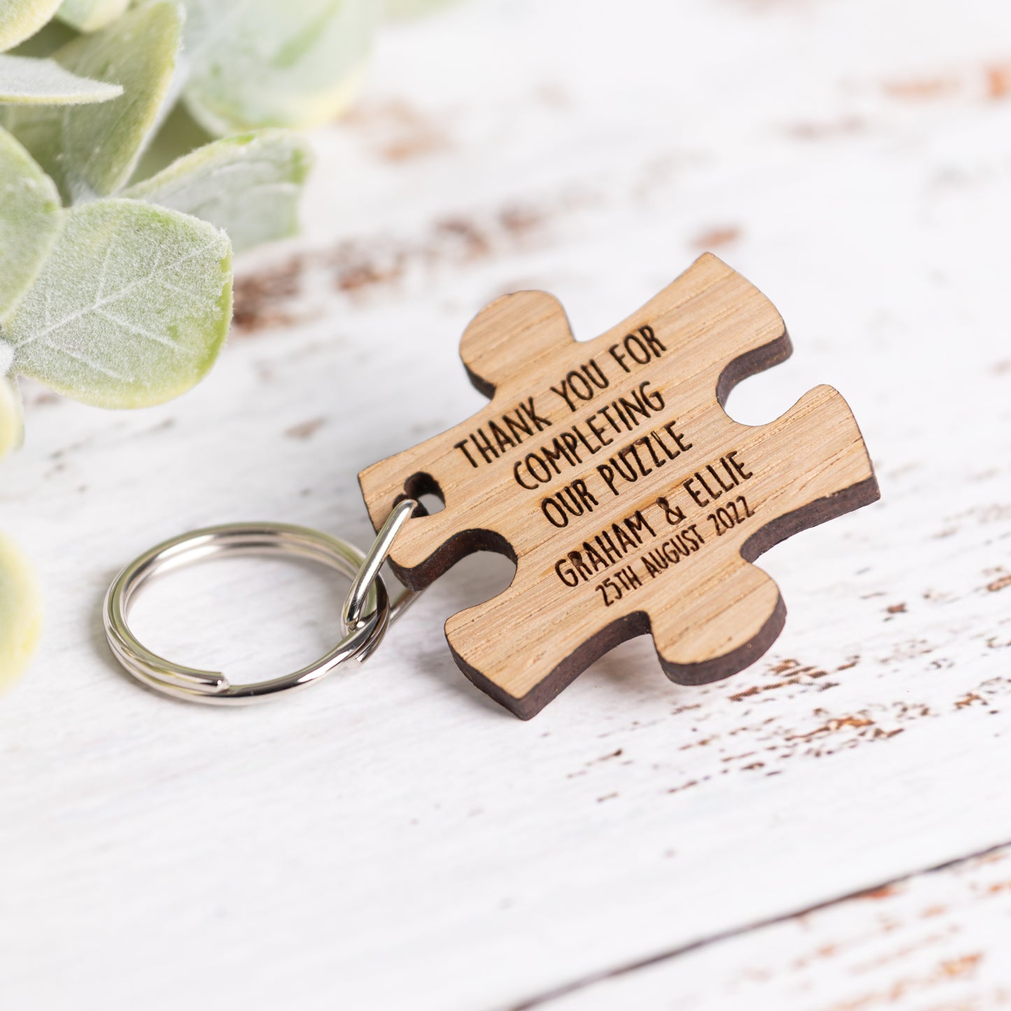 Jigsaw Puzzle Keyring - Wooden Wedding Favours