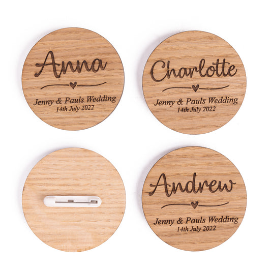 Wooden Wedding Name Badges - Unique Place Card Idea