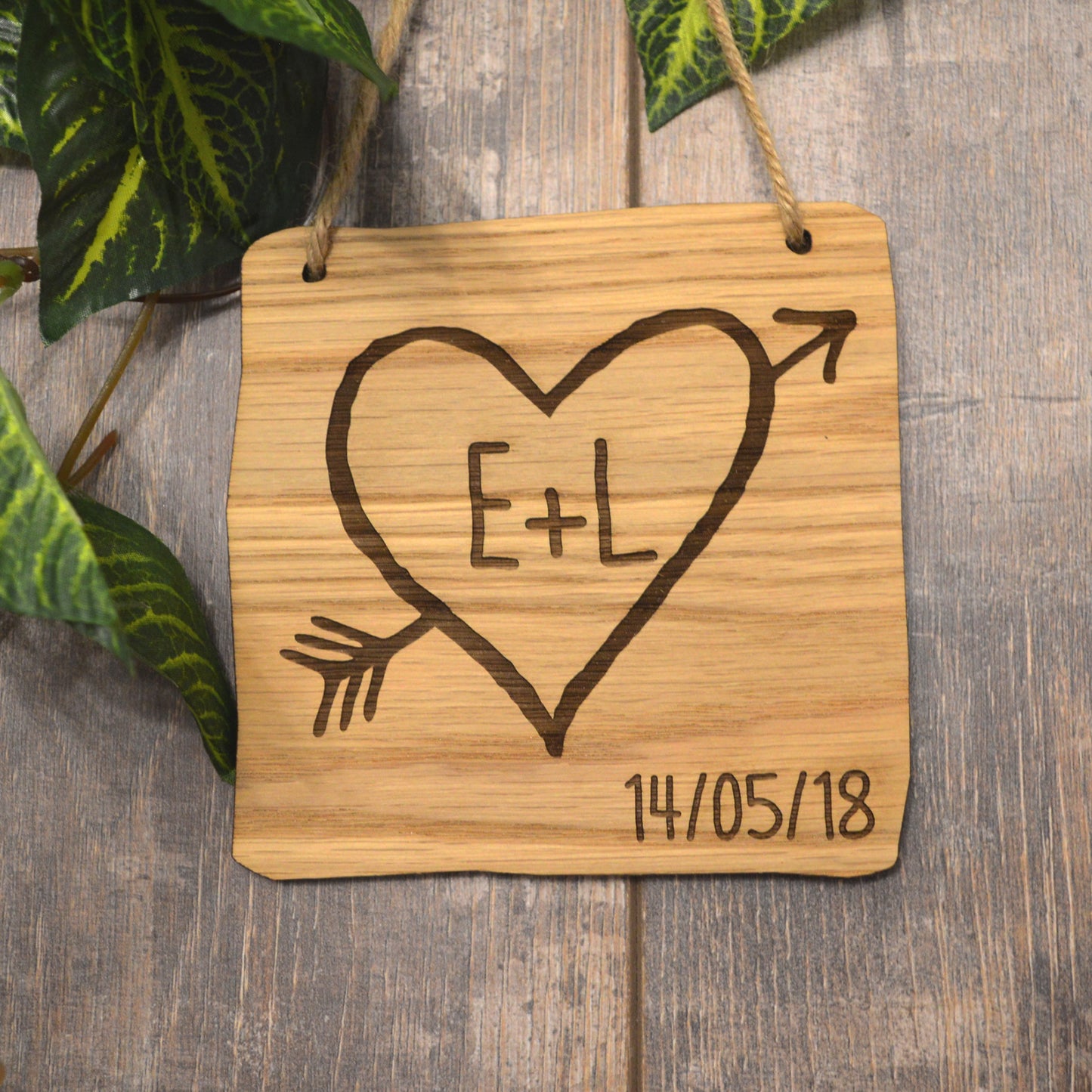 Carved Initials Love Plaque - Valentines Day Gift - Day We First Met - Day We Got Married