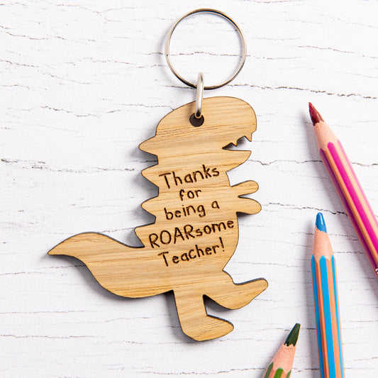 Personalised Dinosaur Teacher Thank You Keyring - End Of Term Teacher Appreciation Gift