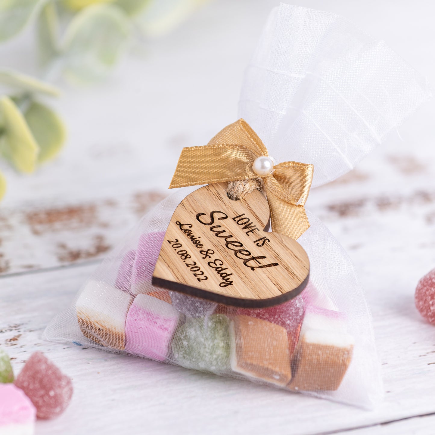 Personalised Wooden Wedding Favour Heart Tags