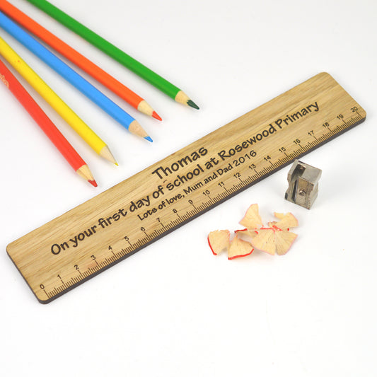 First Day At School Gift - Personalised Wooden Ruler - Personalized Elementary School Keepsake For Grandchild Son Daughter