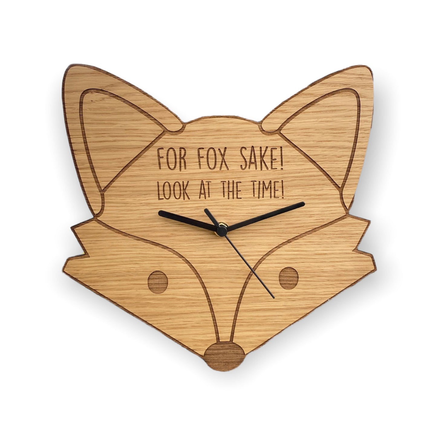 Wooden Fox Clock - Personalised Engraving - Made From Oak - Personalized Fox Lovers Gift Present For Fox Sake