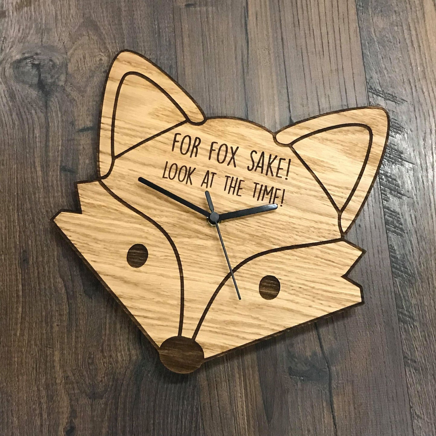 Wooden Fox Clock - Personalised Engraving - Made From Oak - Personalized Fox Lovers Gift Present For Fox Sake