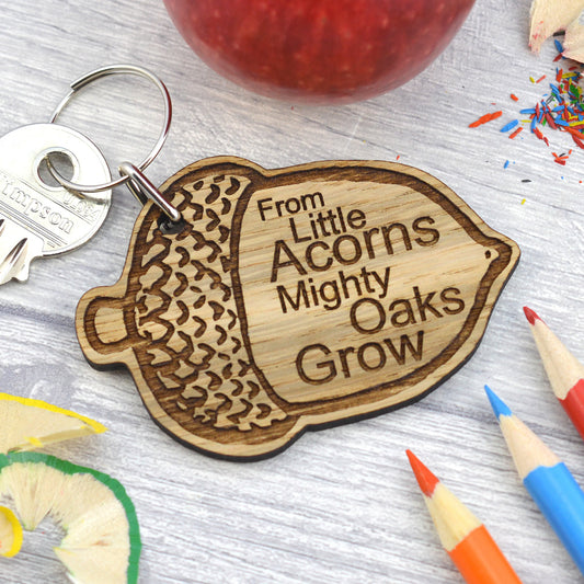 Personalised Acorn Teacher Gift Keyring - From Little Acorns Mighty Oaks Grow - End of Term Acorn Thank You Present