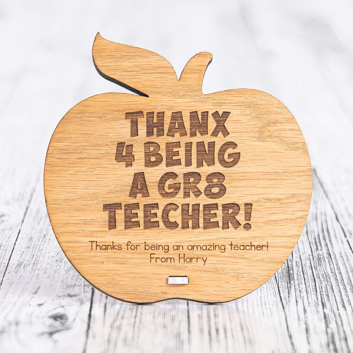 Funny Thank You Gift for Teacher - Personalised Spelling Mistake Sign - Humorous Apple Plaque