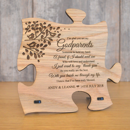 Unique Gift For Godparents - Personalised Wooden Jigsaw Puzzle Plaque