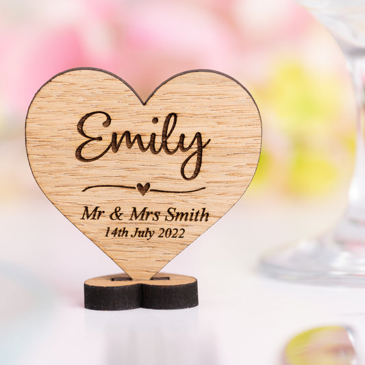 Wooden Heart Shaped Wedding Place Name Settings