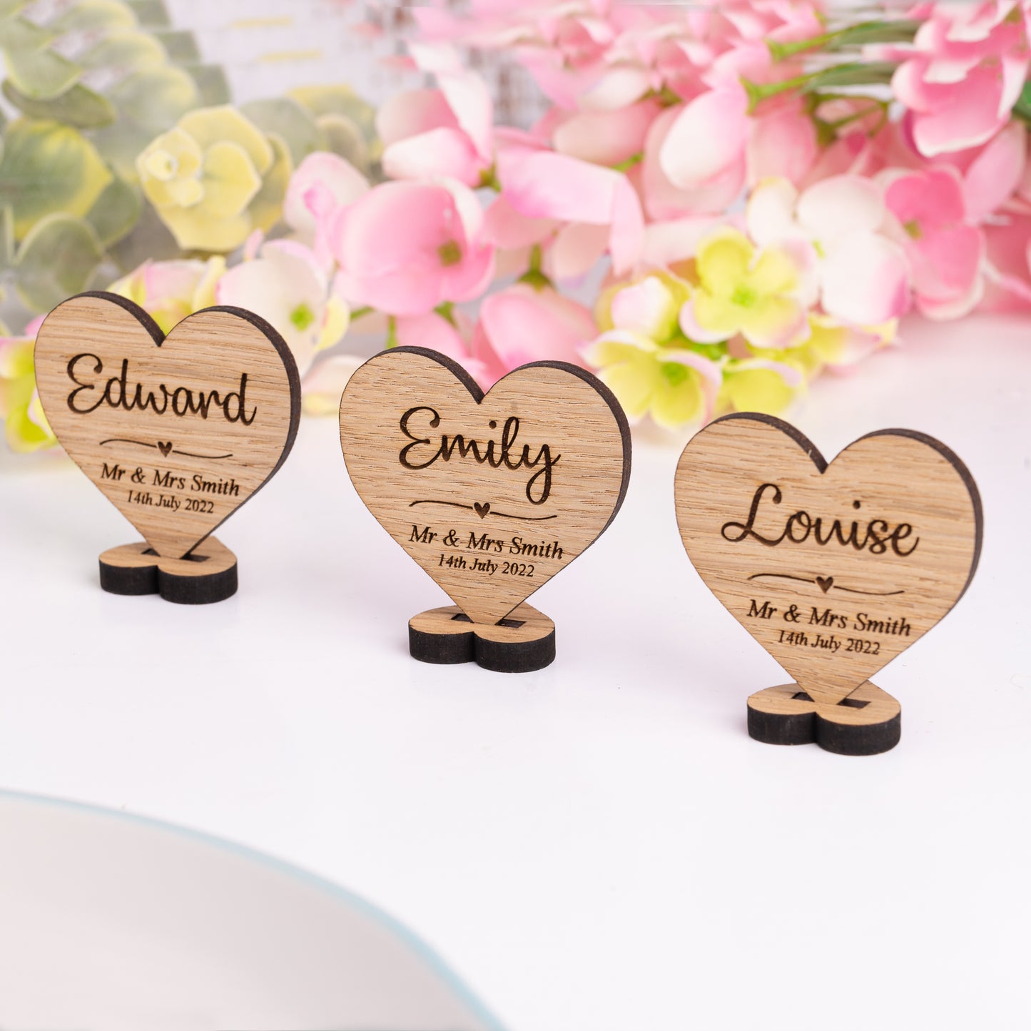 Wooden Heart Shaped Wedding Place Name Settings