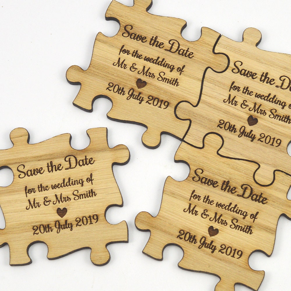 Wedding Save The Date Magnets - Personalised Wooden Jigsaw Puzzle Pieces