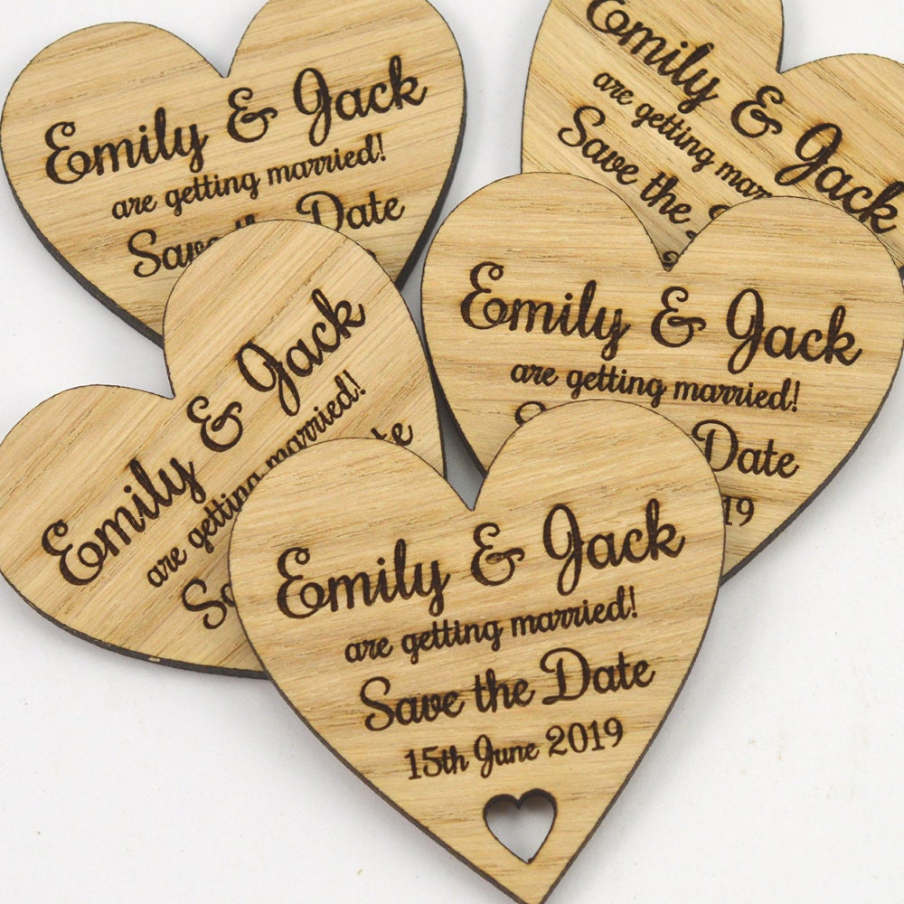 Wedding Save The Date Magnets - Personalised Wooden Heart Shaped Fridge Magnet