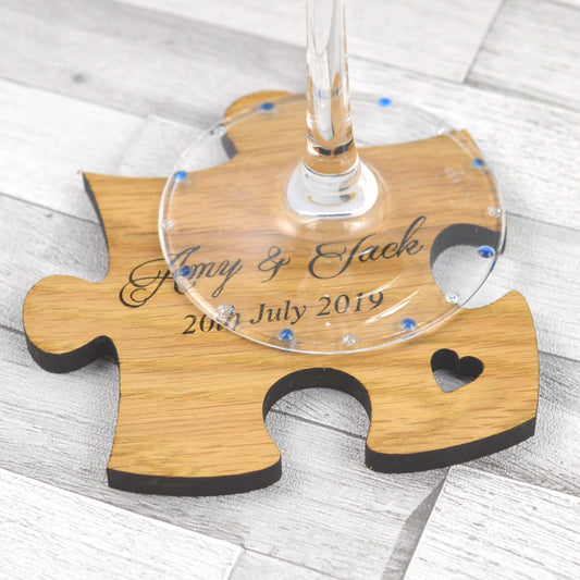 Personalised Jigsaw Puzzle Piece Wedding Table Coasters Unique Wooden Favours