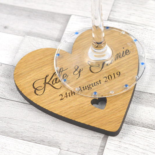 Personalised Heart Shaped Wedding Table Coasters Unique Wooden Favour Placecards