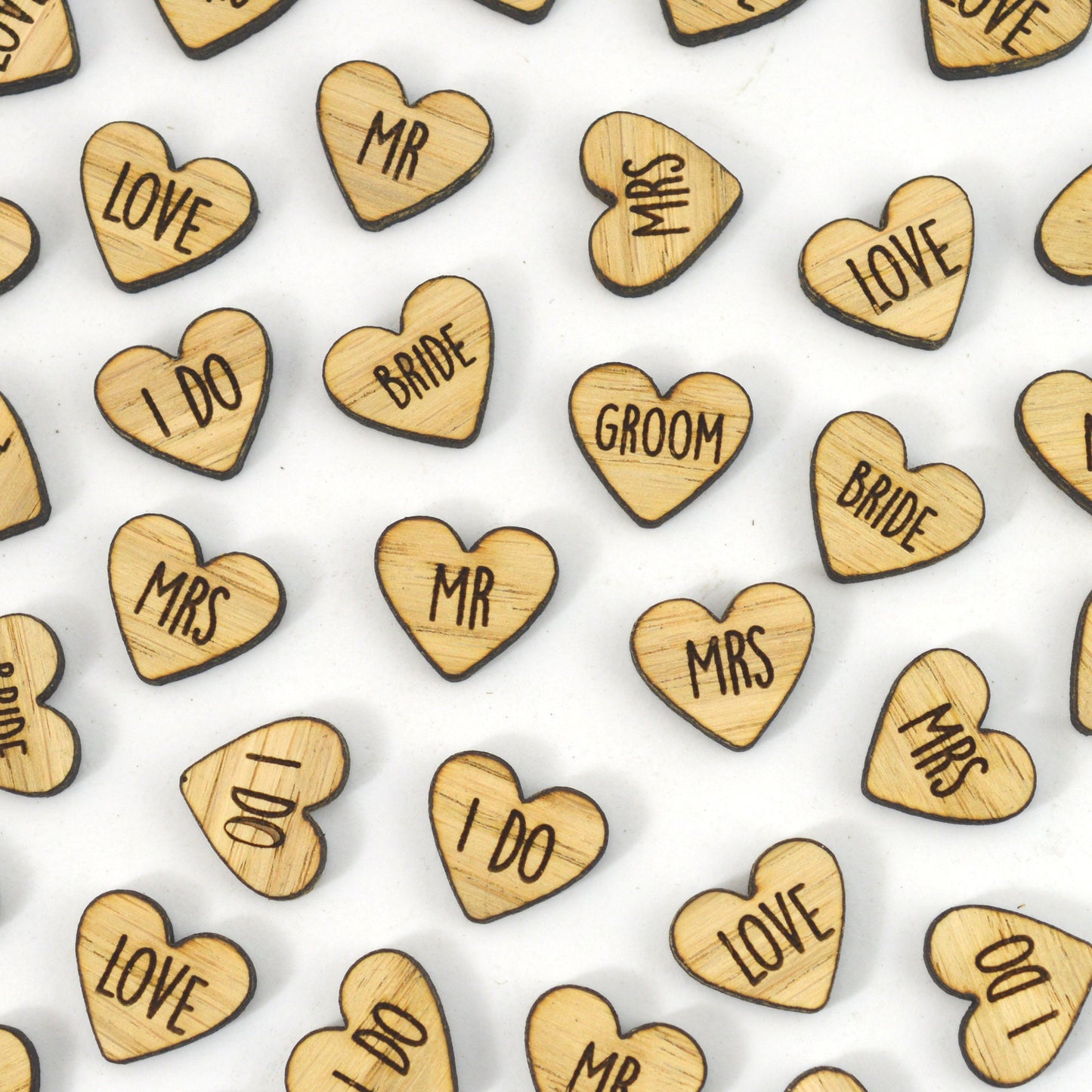 Wooden Wedding Heart Love Words Table Confetti
