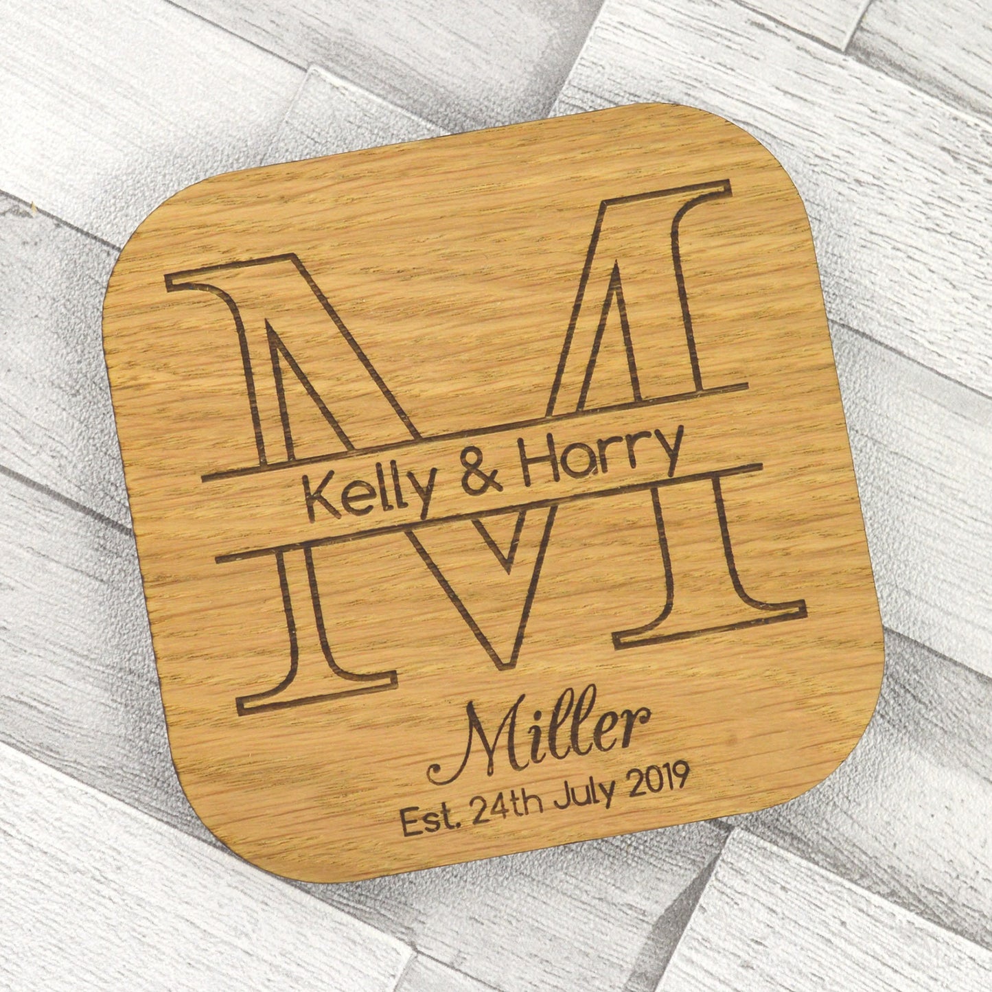 Personalised Mr & Mrs Initials Wedding Coasters Rustic Wooden Favor Placecards
