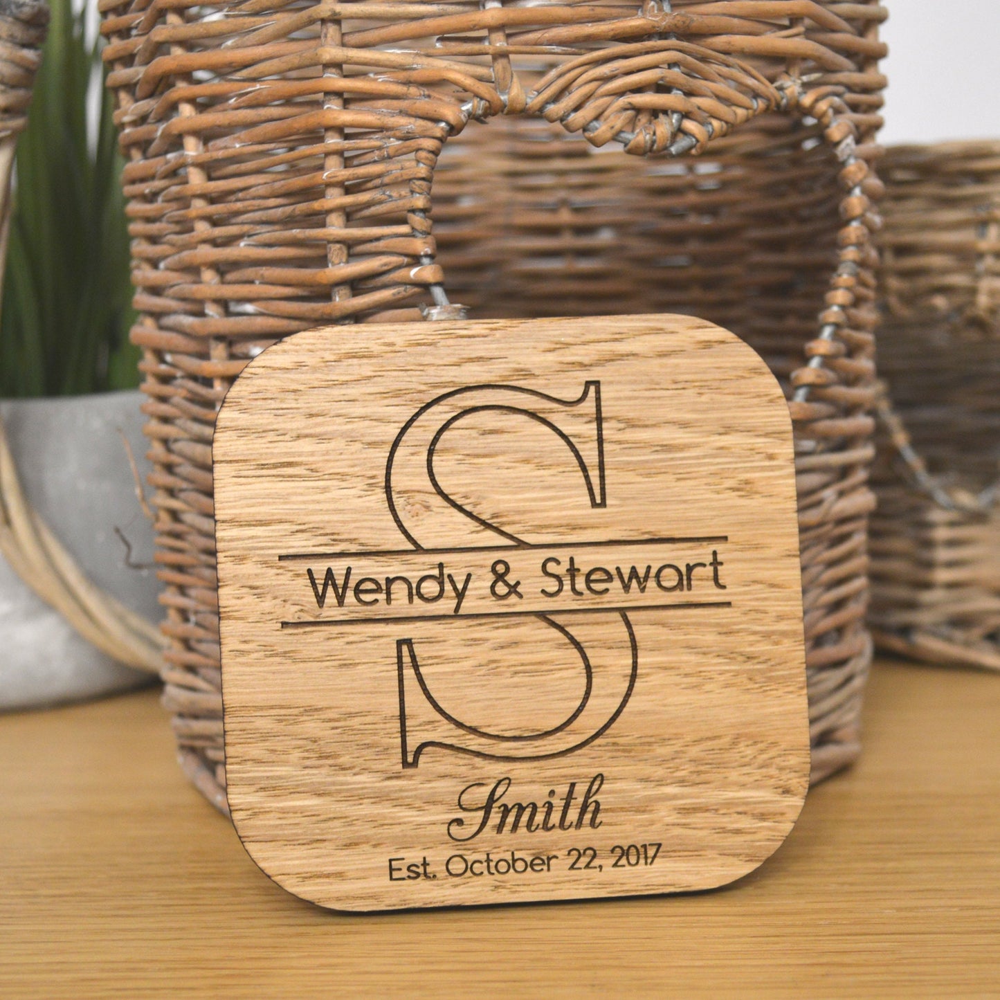Personalised Mr & Mrs Initials Wedding Coasters Rustic Wooden Favor Placecards
