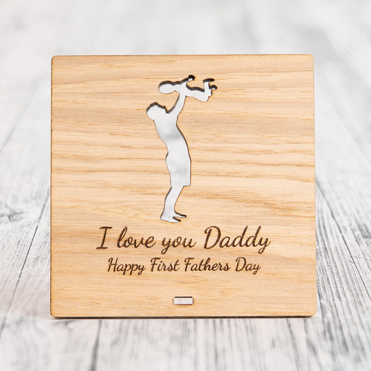Personalised 1st Fathers Day Gift Cute Wooden Plaque Sign Card First Daddy Present From Baby
