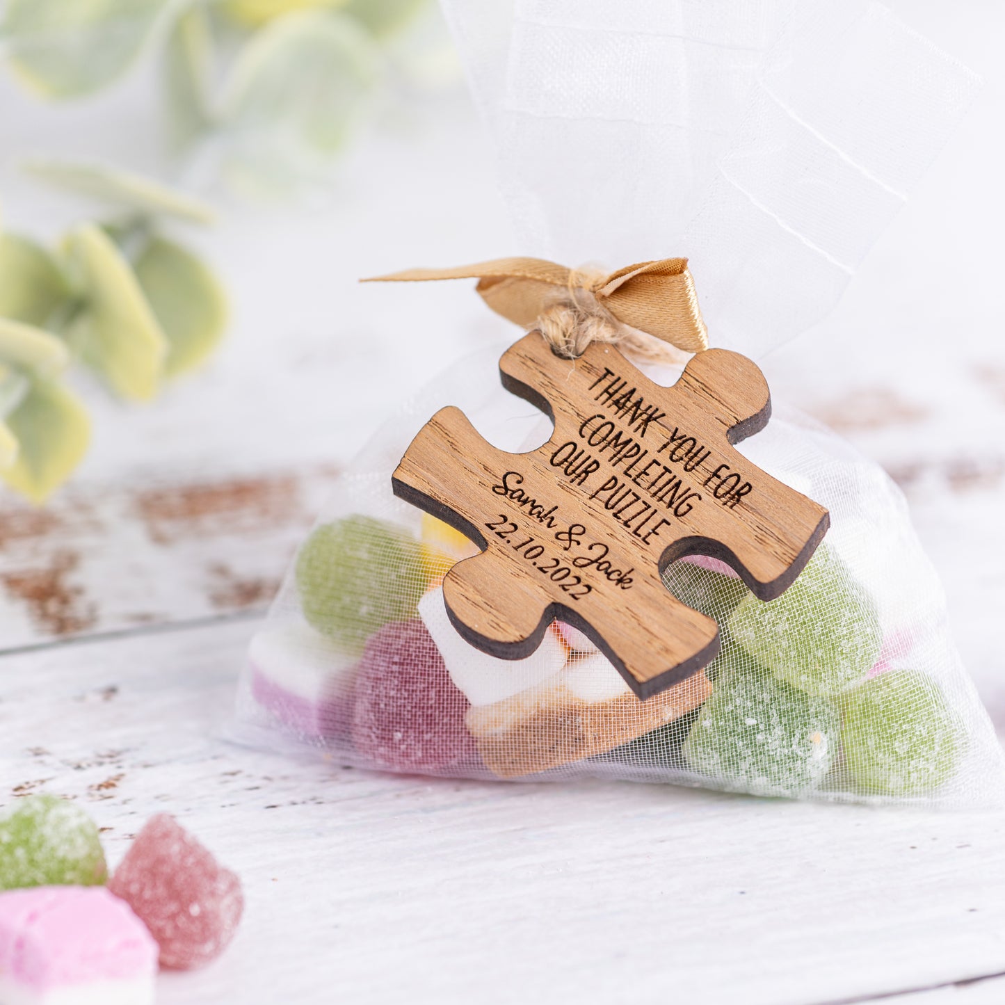 Personalised Wooden Wedding Favour Jigsaw Puzzle Piece Tags
