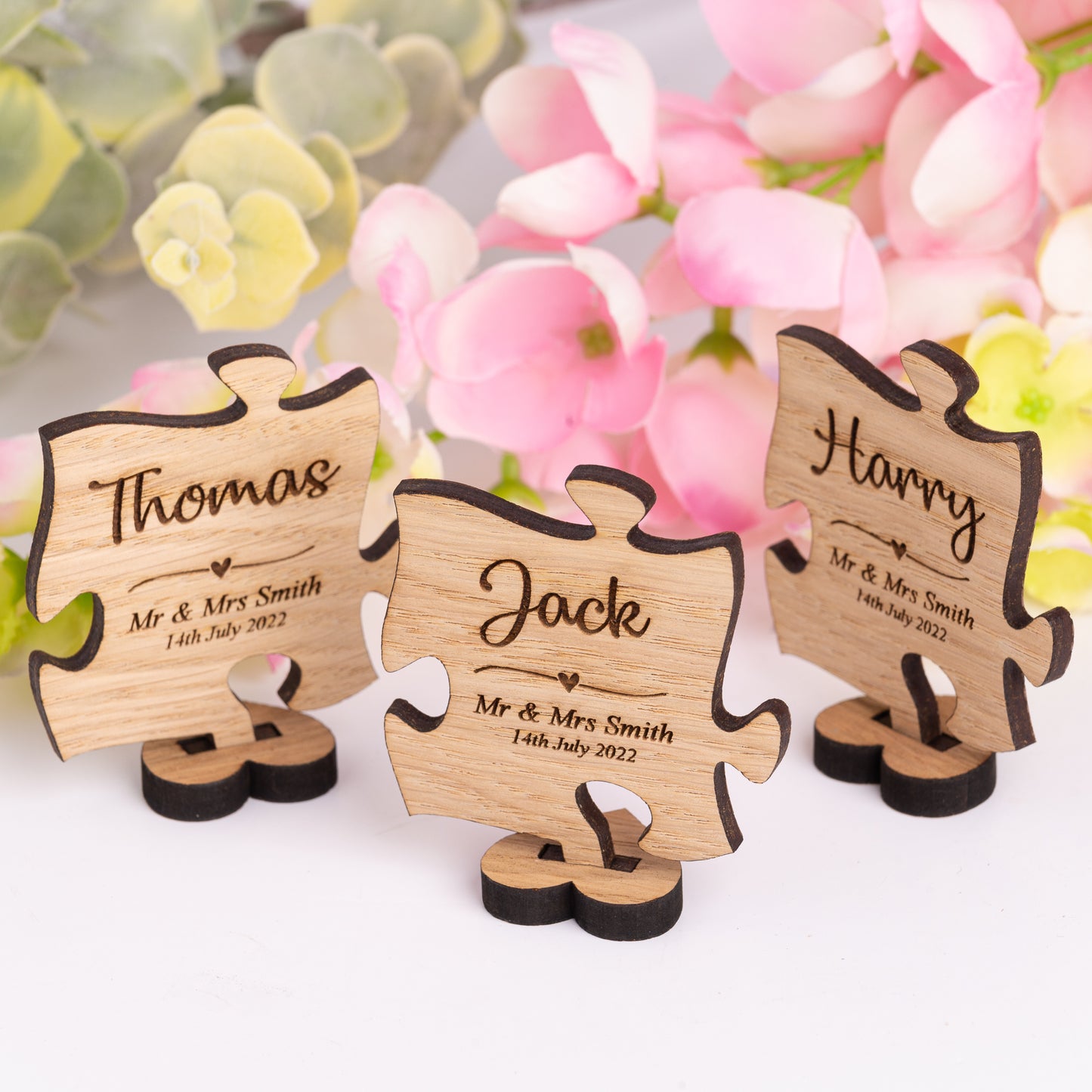 Wooden Jigsaw Piece Shaped Wedding Place Name Settings