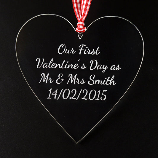Our First Valentine's Day Together - Personalised Heart Shaped Clear Acrylic Valentine's Day Plaque