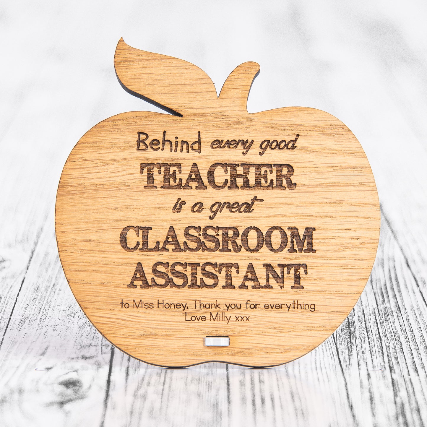 Personalised Classroom Assistant Gift - Wooden Apple Thank You Sign - End Of Term Present For Teaching Assistant
