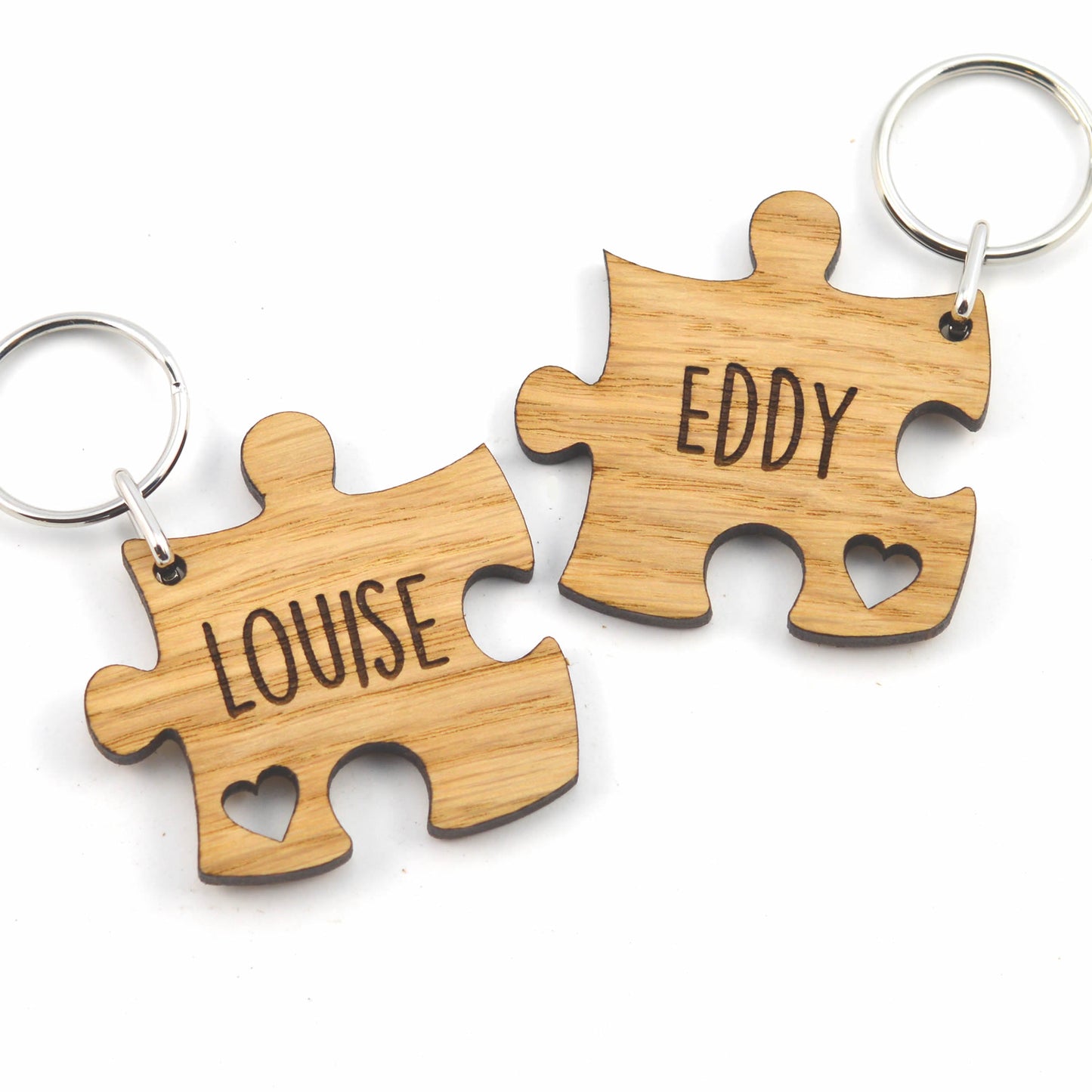 PERSONALISED Jigsaw Puzzle Keyring Set - Engraved Wooden Valentines Day Gift