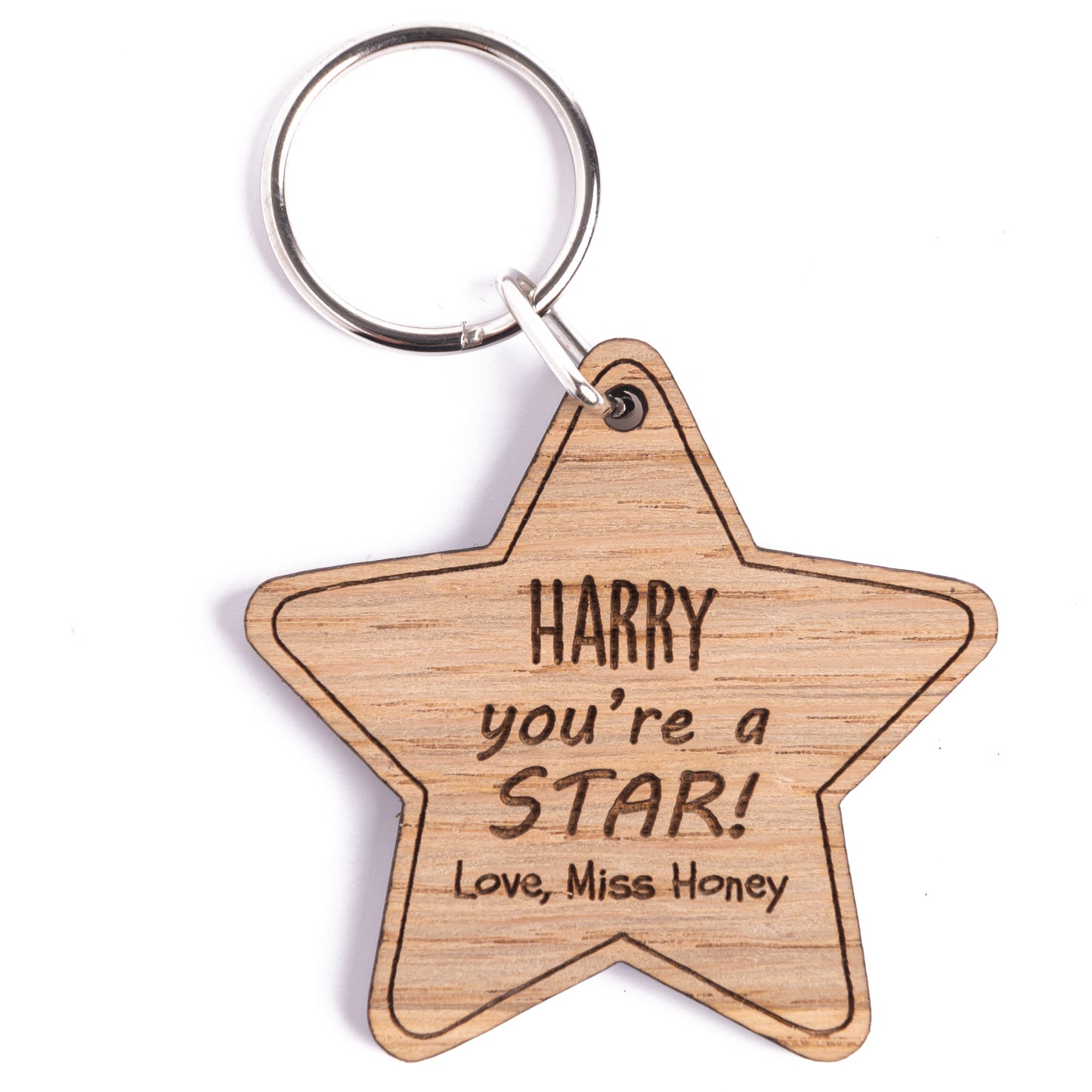 Christmas Teacher Pupil Gift - Personalised Wooden Star Keyrings