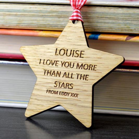 I Love You More Than All The Stars - Personalised Wooden Star - Valentine's Day Plaque