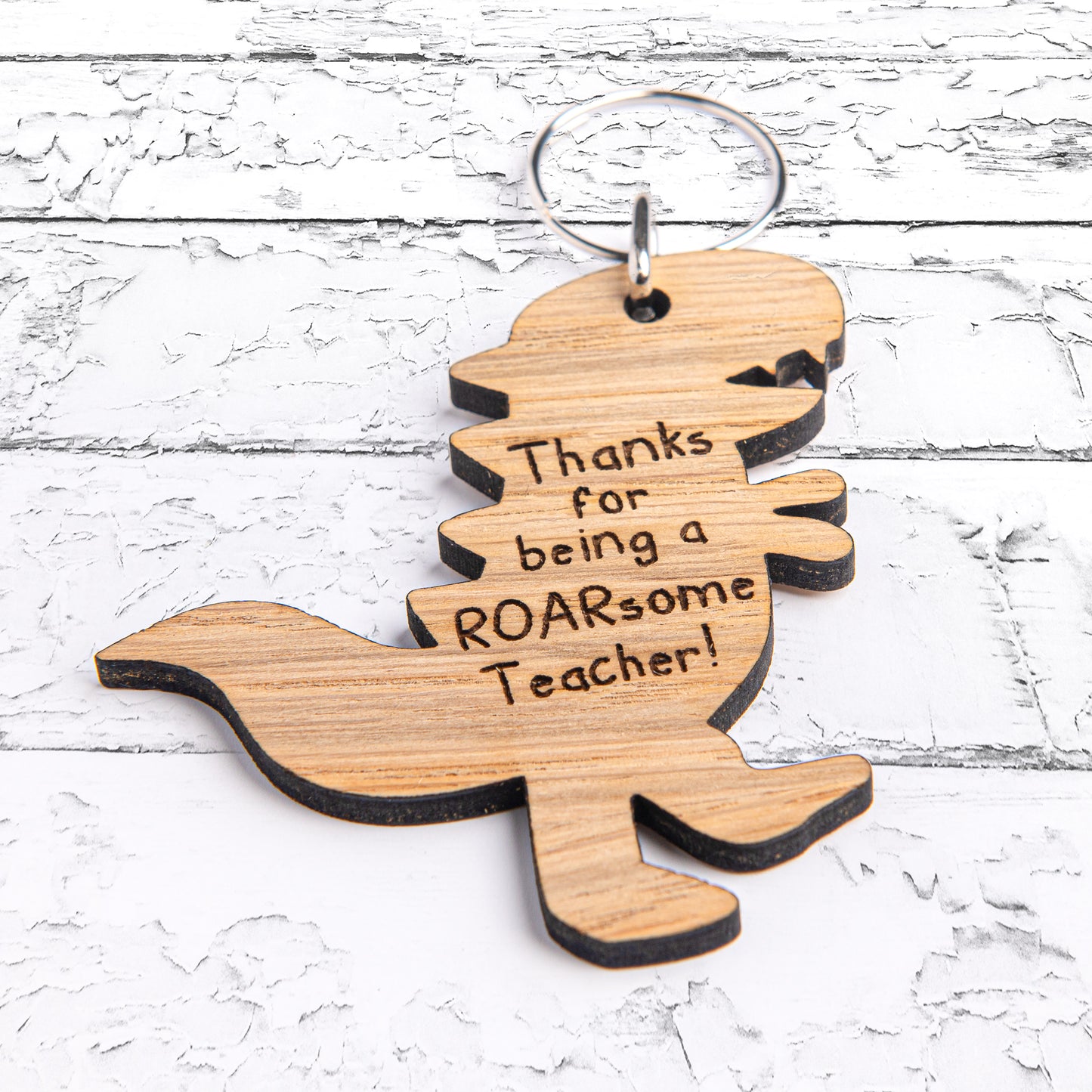 Personalised Dinosaur Teacher Thank You Keyring - End Of Term Teacher Appreciation Gift