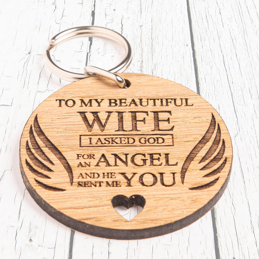 I Asked God For An Angel Keyring - Cheesy Romantic Valentine's Day Gift For Wife