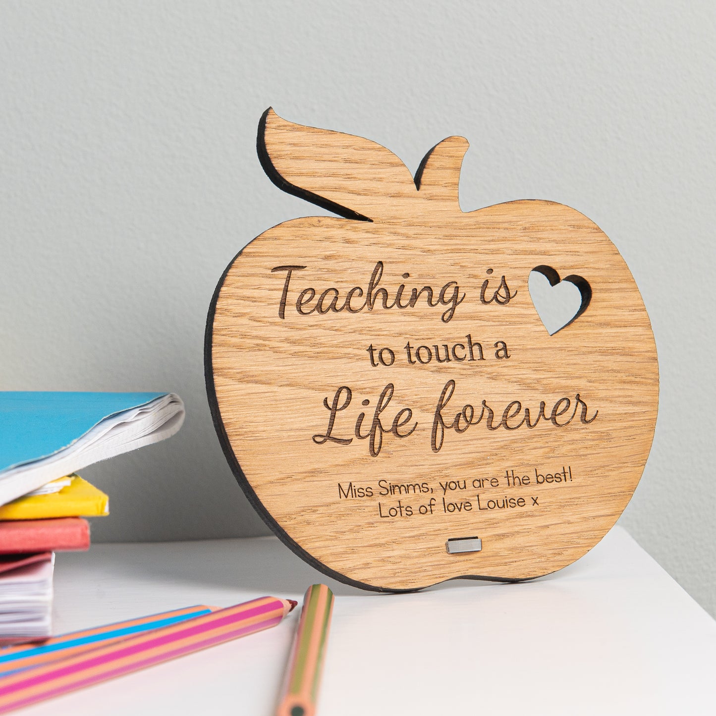 Personalised Thank You Gift For Teacher - Wooden Apple Plaque