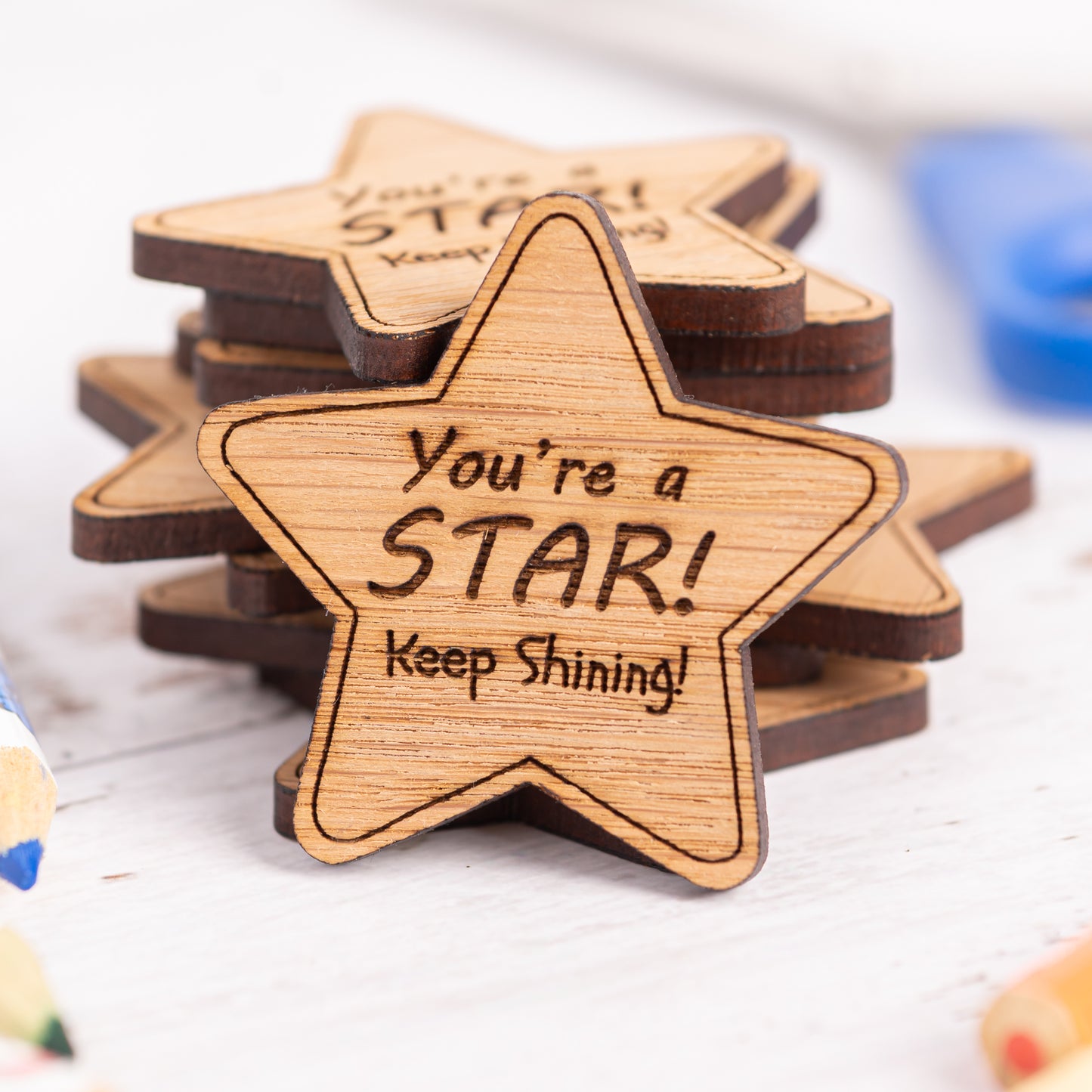 Wooden Star Class Name Badges - Teacher Pupil Gift